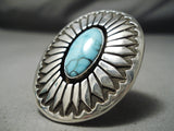 Colossal Vintage Native American Navajo Carico Lake Turquoise Sterling Silver Ring-Nativo Arts