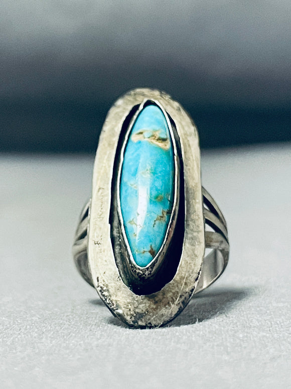 Wonderful Vintage Native American Navajo Pilot Mountain Turquoise Sterling Silver Ring-Nativo Arts