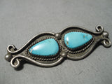 Amazing Vintage Navajo Blue Gem Turquoise Sterling Silver Native American Pin-Nativo Arts