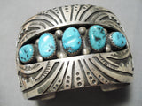 Huge Wide Vintage Native American Navajo Turquoise Sterling Silver Wave Bracelet Old-Nativo Arts