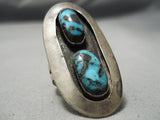 One Of The Biggest Vintage Native American Navajo Bisbee Turquoise Sterling Silver Ring-Nativo Arts