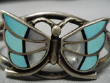 Fabulous Vintage Zuni Native American Navajo Turquoise Sterling Silver Butterfly Inlay Bracelet-Nativo Arts
