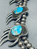 Turquoise Paw Heavy Vintage Native American Navajo Sterling Silver Squash Blossom Necklace-Nativo Arts