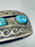 Waves Of Water Vintage Native American Navajo Turquoise Sterling Silver Buckle Old-Nativo Arts