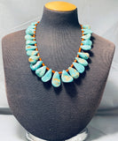 One Of Best Vintage Native American Navajo Green Teardrop Turquoise Sterling Silver Necklace-Nativo Arts