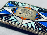 Heavy So Intricate Vintage Native American Navajo Bear Turquoise Sterling Silver Buckle-Nativo Arts
