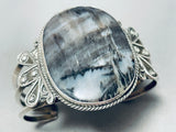 One Of The Finest Vintage Native American Navajo Black Petrified Wood Sterling Silver Bracelet-Nativo Arts