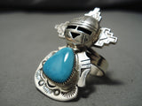 Superior Vintage Native American Navajo 3d Kachina Nel Morton Turquoise Sterling Silver Ring-Nativo Arts