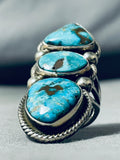Stunning Native American Navajo Signed 3 Royston Turquoise Sterling Silver Huge Ring-Nativo Arts