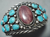 Astounding Native American Navajo Turquoise & Purple Spiny Oyster Sterling Silver Bracelet-Nativo Arts