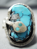 Biggest Heavy Vintage Native American Zuni Snake Turquoise Sterling Silver Men's Ring Old-Nativo Arts