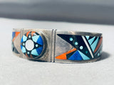 One Of The Most Unique Vintage Native American Navajo Turquoise Inlay Sterling Silver Bracelet-Nativo Arts