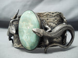 Native American Amazing Green Turquoise Sterling Silver Double Gecko Bracelet-Nativo Arts
