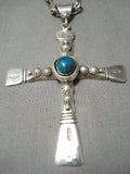 Huge Heavy 100 Gram Native American Navajo Sterling Silver Cross Turquoise Necklace-Nativo Arts