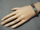 Thick Sturdy Vintage Native American Navajo Turquoise Inlay Sterling Silver Bracelet-Nativo Arts