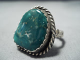 Spectacular Vintage Native American Navajo Blue Green Turquoise Sterling Silver Ring Old-Nativo Arts