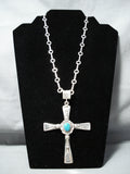 Astonishing Native American Navajo Candelaria Turquoise Sterling Silver Cross Necklace-Nativo Arts