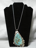 Huge Vintage Native American Navajo Blue Thunder Turquoise Sterling Silver Necklace Old-Nativo Arts