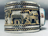 Native American One Of The Most Detailed Gold Sterling Silve Rturquoise Bracelet-Nativo Arts