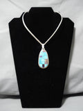 Stunning Vintage Native American Navajo Turquoise Spiny Oyster Inlay Sterling Silver Necklace-Nativo Arts