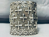 The Tallest And Best Vintage Native American Navajo Cross Sterling Silver Bracelet-Nativo Arts