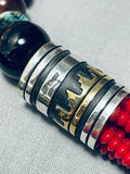 Singer Authentic Native American Navajo Coral Turquoise Sterling Silver Necklace-Nativo Arts
