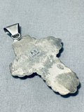 Expressive Vintage Native American Navajo Morenci Turquoise Sterling Silver Cross Pendant-Nativo Arts