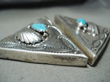 Native American Detailed Vintage Navajo Turquoise Sterling Silver Collar Protectors-Nativo Arts
