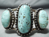 Amazing Vintage Native American Navajo 3 Kingman Turquoise Sterling Silver Bracelet-Nativo Arts