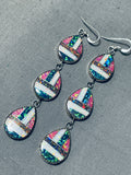 Striking Native American Navajo Synthetic Opal Sterling Silver Earrings-Nativo Arts
