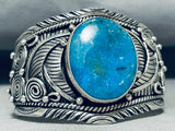 Museum Leaf Vintage Native American Navajo Deep Blue Turquoise Sterling Silver Bracelet-Nativo Arts