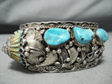 Incredible Detailed Heavy Vintage Native American Navajo Turquoise Sterling Silver Bracelet-Nativo Arts