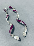 Spectacular Native American Navajo Sugulite Sterling Silver Large Spiral Earrings-Nativo Arts