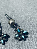 Exquisite Vintage Native American Zuni Blue Gem Turquoise Inlay Sterling Silver Earrings-Nativo Arts