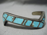 Rare Zig Zag Vintage Native American Navajo #8 Turquoise Sterling Silver Zig Zag Bracelet Old-Nativo Arts