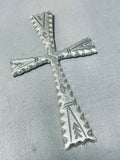 One Of The Biggest Best Vintage Native American Navajo Sterling Silver Cross Pendant-Nativo Arts