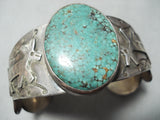 Paul Yellowhorse Vintage Native American Navajo Green Spider Turquoise Sterling Silver Bracelet-Nativo Arts