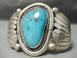 Museum Vintage Native American Navajo Natural Turquoise Wave Flank Sterling Silver Bracelet-Nativo Arts