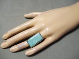Native American Amazing Rectangular Turquoise Vintage Navajo Sterling Silver Ring-Nativo Arts