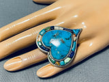Freddy Platero Wow Huge Vintage Native American Navajo Heart Turquoise Sterling Silver Ring-Nativo Arts