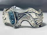 Important Lander Blue Turquoise Vintage Native American Navajo Sterling Silver Bracelet-Nativo Arts
