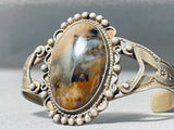 Rare Early Vintage Native American Navajo Petrified Wood Sterling Silver Bracelet-Nativo Arts