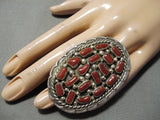 Colossal Navajo Coral Sterling Silver Ring Native American-Nativo Arts