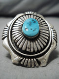 Striking Vintage Navajo Turquoise Sterling Silver Native American Ring Old-Nativo Arts