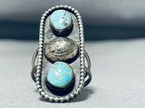 Incredible Vintage Native American Navajo Blue Gem Turquoise Sterling Silver Ring-Nativo Arts