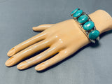 Heavy Vintage Native American Navajo Green Domed Turquoise Sterling Silver Bracelet-Nativo Arts