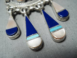 Exquisite Vintage Native American Zuni Turquoise Lapis Sterling Silver Dreamcatcher Pendant Old-Nativo Arts