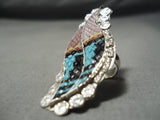 Detailed!! Huge Zuni Turquoise Sterling Silver Native American Ring-Nativo Arts