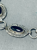 Signed Vintage Native American Navajo Black Onyx Sterling Silver Link Bracelet-Nativo Arts