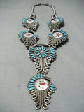 Signed Vintage Native American Navajo Museum Turquoise Sterling Silver Squash Blossom Necklace-Nativo Arts